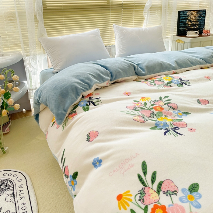 91家纺网 家纺一手货源 找家纺 慕尚 2022新款田园花卉类牛奶绒单被套 朵朵凝香