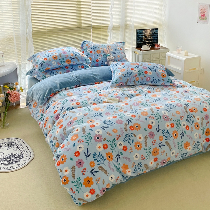 91家纺网 家纺一手货源 找家纺 慕尚 2022新款田园花卉类牛奶绒单被套 花间集