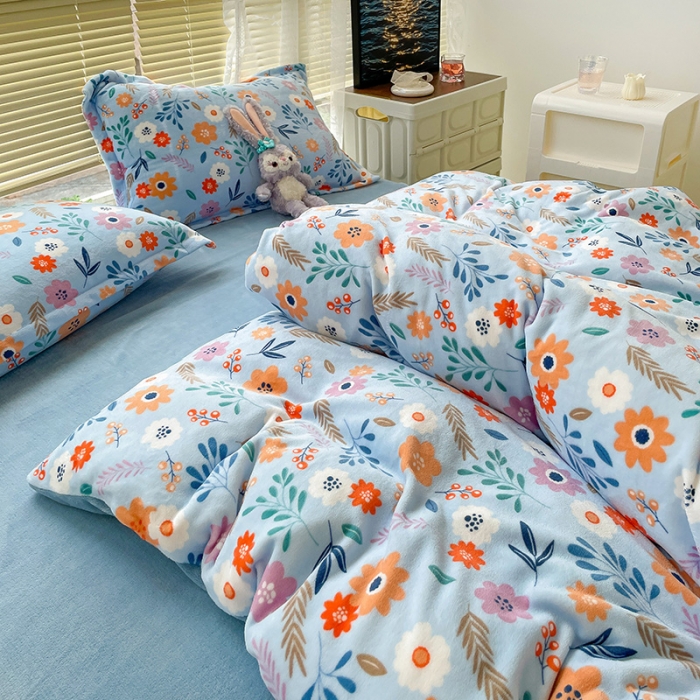 91家纺网 家纺一手货源 找家纺 慕尚 2022新款田园花卉类牛奶绒单被套 花间集