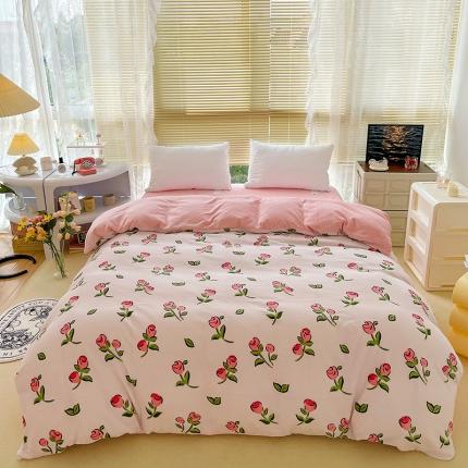 91家纺网 家纺一手货源 找家纺 慕尚 2022新款田园花卉类牛奶绒单被套 花摇