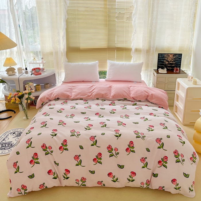 91家纺网 家纺一手货源 找家纺 慕尚 2022新款田园花卉类牛奶绒单被套 花摇