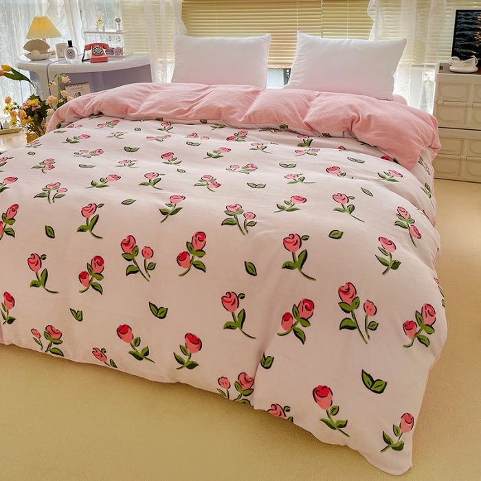 91家纺网 家纺一手货源 找家纺 慕尚 2022新款田园花卉类牛奶绒单被套 花摇