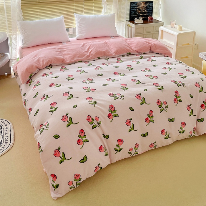 91家纺网 家纺一手货源 找家纺 慕尚 2022新款田园花卉类牛奶绒单被套 花摇