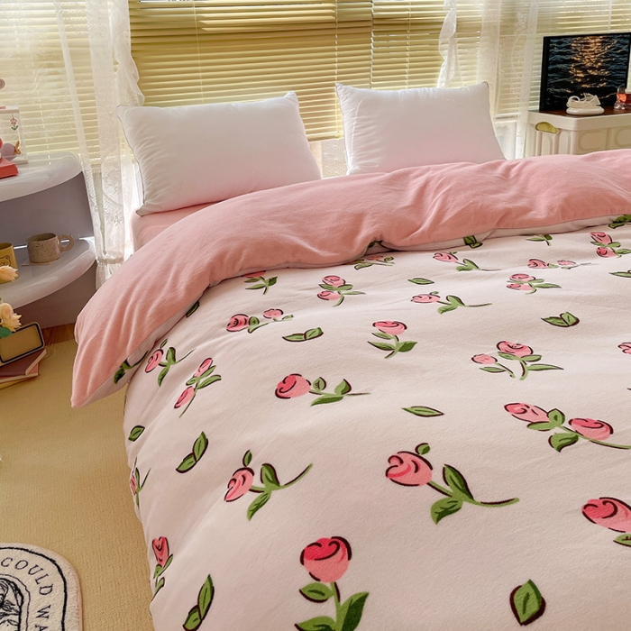 91家纺网 家纺一手货源 找家纺 慕尚 2022新款田园花卉类牛奶绒单被套 花摇