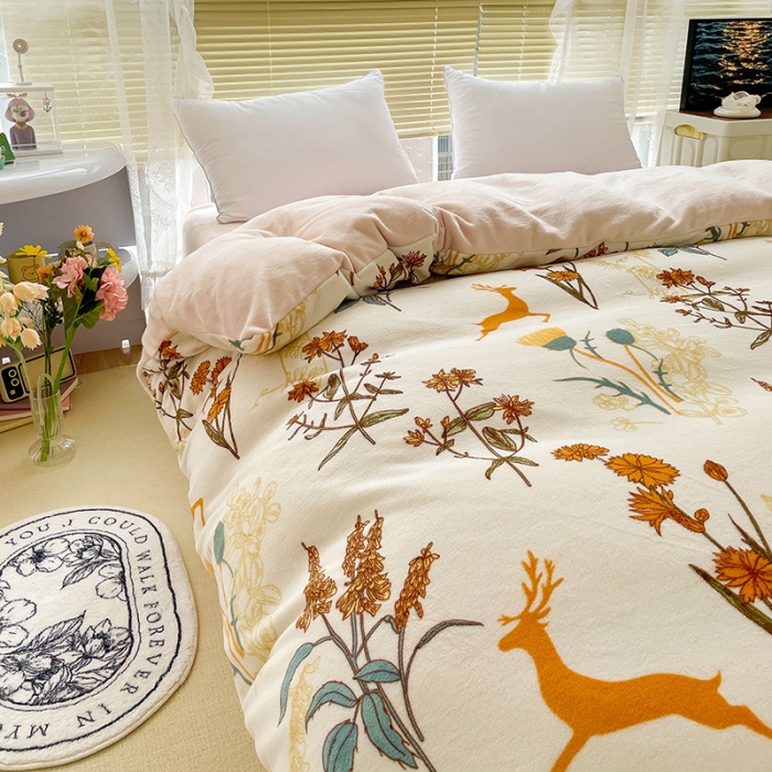 91家纺网 家纺一手货源 找家纺 慕尚 2022新款田园花卉类牛奶绒单被套 美好时光