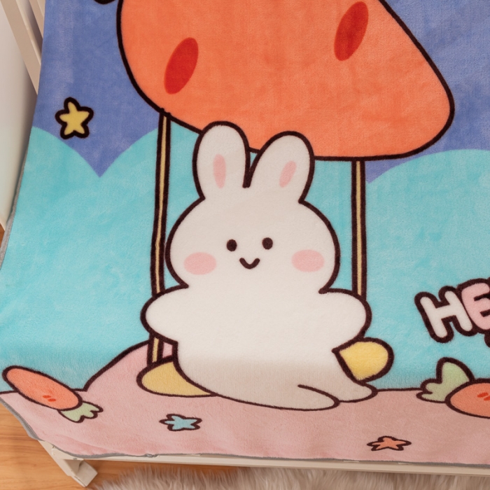 91家纺网 家纺一手货源 找家纺 卡奥家纺 2021新款大版卡通毛毯儿童抱被盖毯 萝卜兔