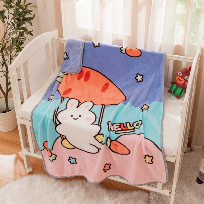 91家纺网 家纺一手货源 找家纺 卡奥家纺 2021新款大版卡通毛毯儿童抱被盖毯 萝卜兔