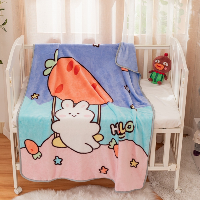 91家纺网 家纺一手货源 找家纺 卡奥家纺 2021新款大版卡通毛毯儿童抱被盖毯 萝卜兔