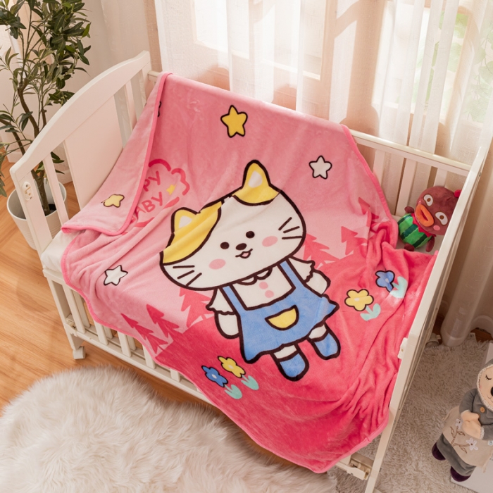 91家纺网 家纺一手货源 找家纺 卡奥家纺 2021新款大版卡通毛毯儿童抱被盖毯 猫小妹