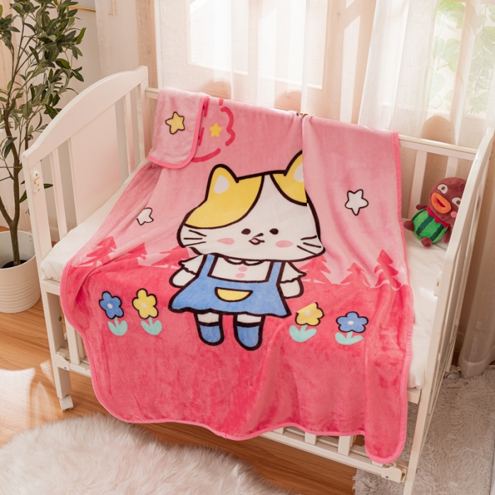91家纺网 家纺一手货源 找家纺 卡奥家纺 2021新款大版卡通毛毯儿童抱被盖毯 猫小妹