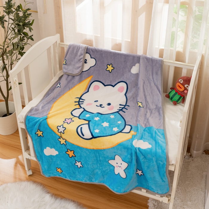 91家纺网 家纺一手货源 找家纺 卡奥家纺 2021新款大版卡通毛毯儿童抱被盖毯 月亮猫