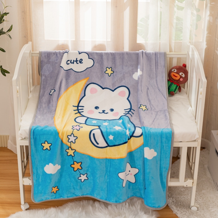 91家纺网 家纺一手货源 找家纺 卡奥家纺 2021新款大版卡通毛毯儿童抱被盖毯 月亮猫