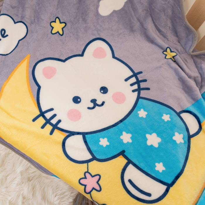 91家纺网 家纺一手货源 找家纺 卡奥家纺 2021新款大版卡通毛毯儿童抱被盖毯 月亮猫