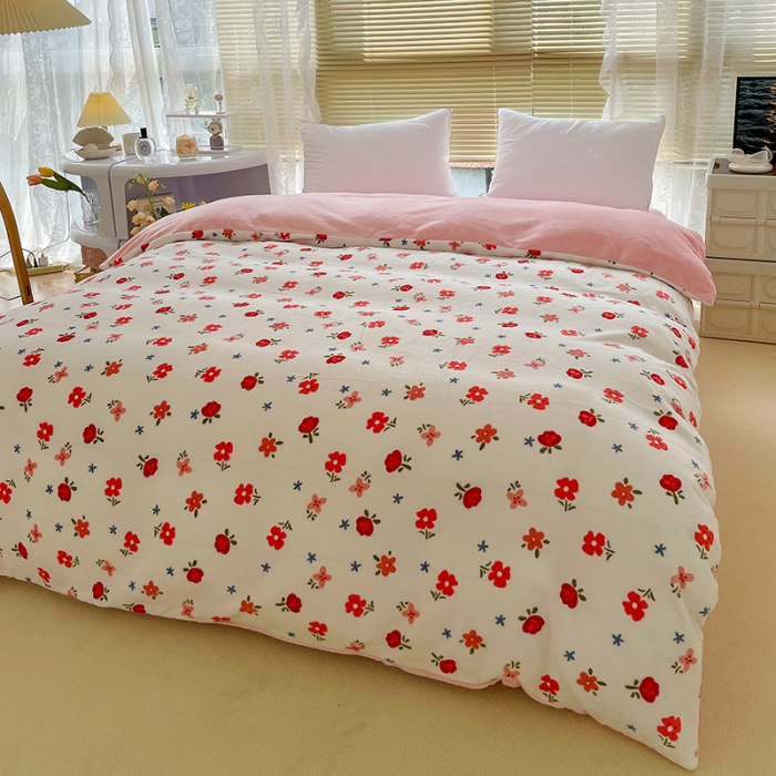 91家纺网 家纺一手货源 找家纺 慕尚 2022新款田园花卉类牛奶绒单被套 浅碎时光