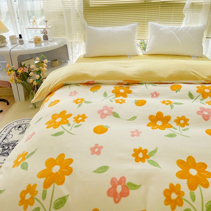 91家纺网 家纺一手货源 找家纺 慕尚 2022新款田园花卉类牛奶绒单被套 夏果