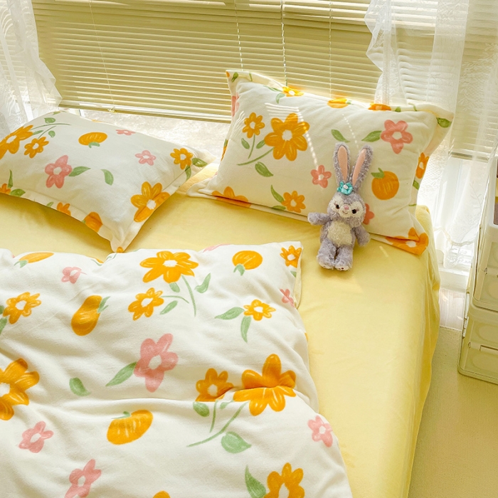 91家纺网 家纺一手货源 找家纺 慕尚 2022新款田园花卉类牛奶绒单被套 夏果