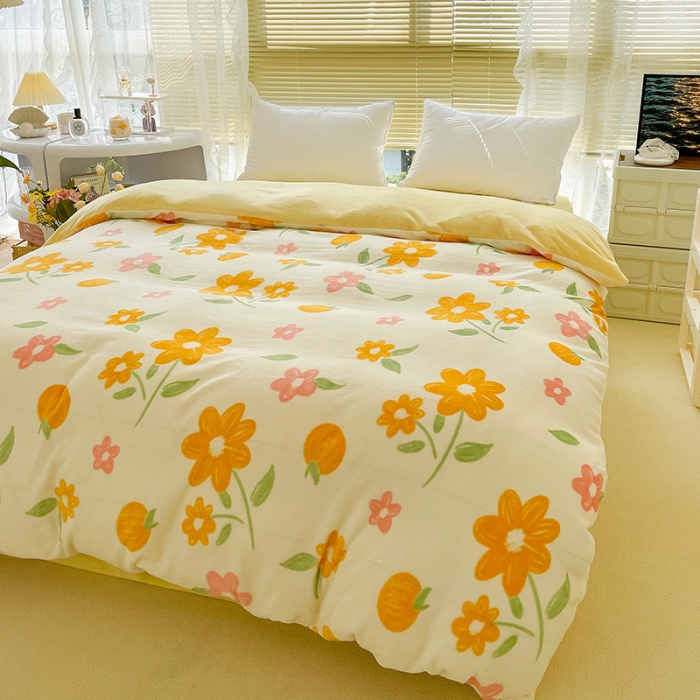 91家纺网 家纺一手货源 找家纺 慕尚 2022新款田园花卉类牛奶绒单被套 夏果