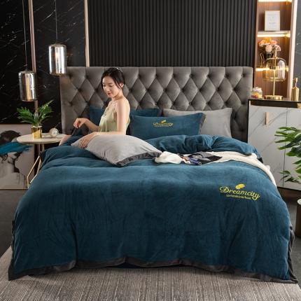 91家纺网 家纺一手货源 找家纺 （总）莎臣豹 2025新款高克重牛奶绒拼角包边刺绣绣花四件套