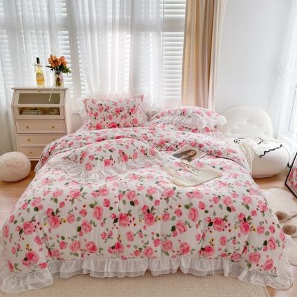 91家纺网 家纺一手货源 找家纺 （总）眠屿 2021新款牛奶绒韩版花卉款四件套