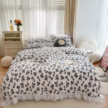 91家纺网 家纺一手货源 找家纺 （总）眠屿 2021新款牛奶绒韩版花卉款四件套