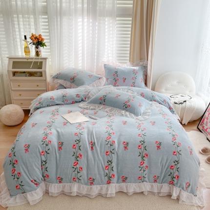 91家纺网 家纺一手货源 找家纺 （总）眠屿 2021新款牛奶绒韩版花卉款四件套