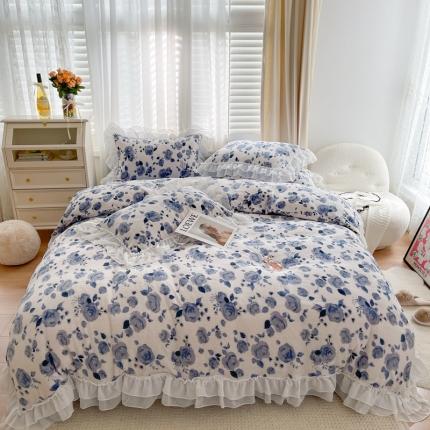91家纺网 家纺一手货源 找家纺 （总）眠屿 2021新款牛奶绒韩版花卉款四件套