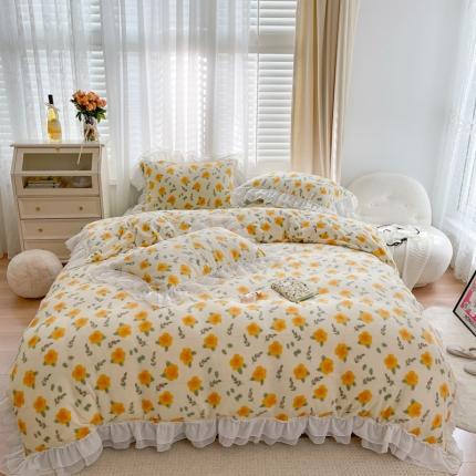 91家纺网 家纺一手货源 找家纺 （总）眠屿 2021新款牛奶绒韩版花卉款四件套