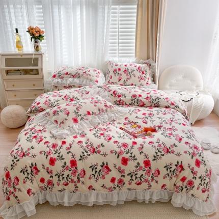 91家纺网 家纺一手货源 找家纺 眠屿 2021新款牛奶绒韩版花卉款四件套 如梦