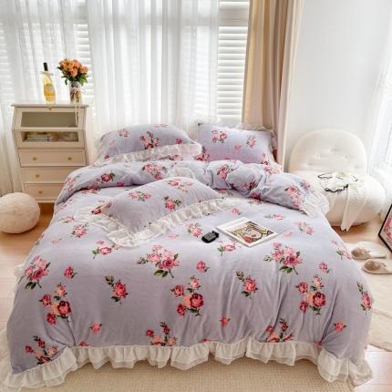 眠屿 2021新款牛奶绒韩版花卉款四件套 紫花幽梦
