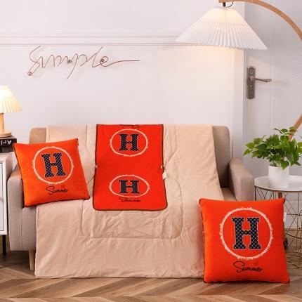 91家纺网 家纺一手货源 找家纺 宝马家纺2022秋冬新品水晶绒数码印花抱枕被 H橙色