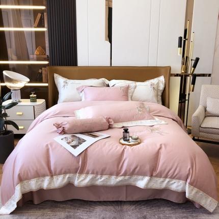 91家纺网 家纺一手货源 找家纺 馨蕊家居秋冬新品100支澳棉四件套高定系列-美人鱼 豆蔻粉