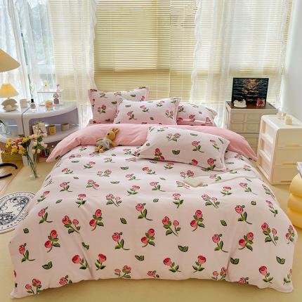 91家纺网 家纺一手货源 找家纺 慕尚2022新款田园花卉类牛奶绒四件套 花摇