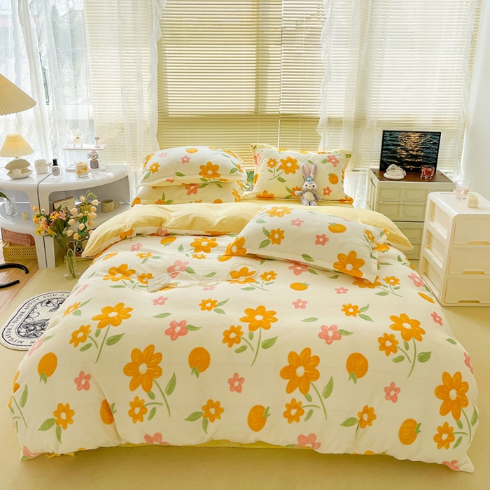 91家纺网 家纺一手货源 找家纺 慕尚2022新款田园花卉类牛奶绒四件套 夏果