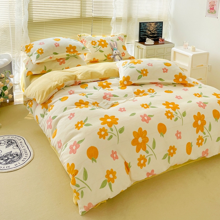 91家纺网 家纺一手货源 找家纺 慕尚2022新款田园花卉类牛奶绒四件套 夏果