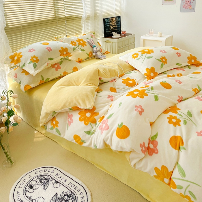 91家纺网 家纺一手货源 找家纺 慕尚2022新款田园花卉类牛奶绒四件套 夏果