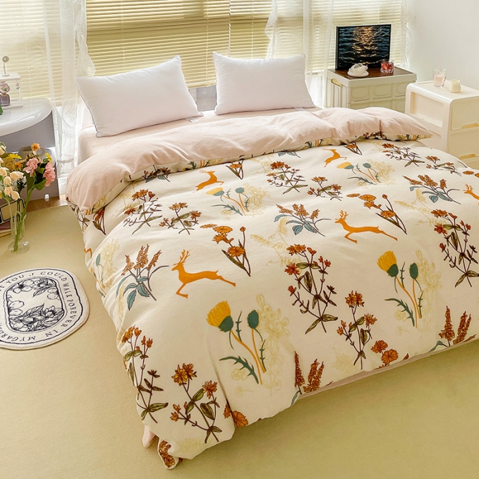 91家纺网 家纺一手货源 找家纺 慕尚2022新款田园花卉类牛奶绒四件套 美好时光