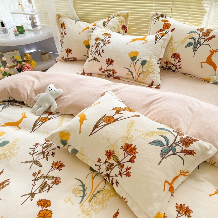 91家纺网 家纺一手货源 找家纺 慕尚2022新款田园花卉类牛奶绒四件套 美好时光