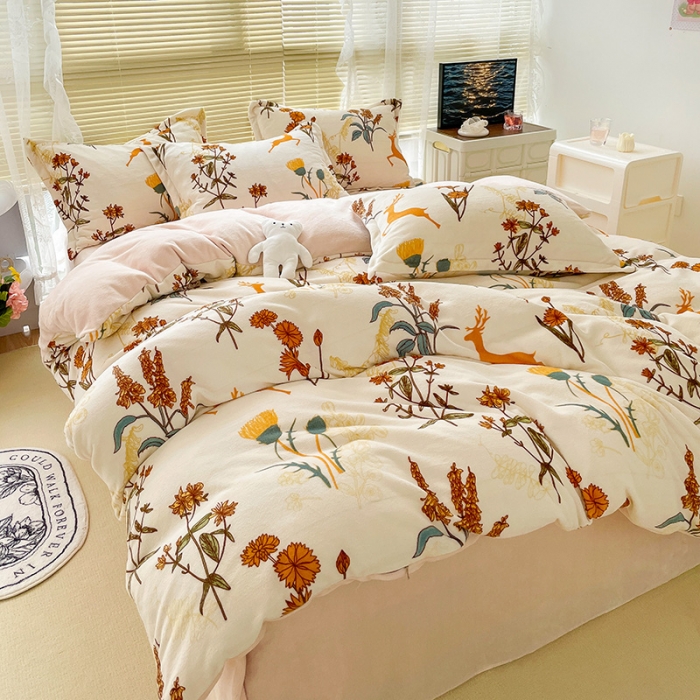 91家纺网 家纺一手货源 找家纺 慕尚2022新款田园花卉类牛奶绒四件套 美好时光