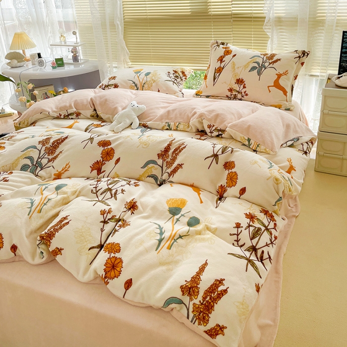 91家纺网 家纺一手货源 找家纺 慕尚2022新款田园花卉类牛奶绒四件套 美好时光