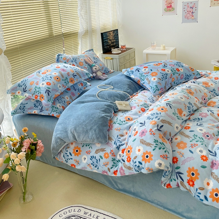 91家纺网 家纺一手货源 找家纺 慕尚2022新款田园花卉类牛奶绒四件套 花间集