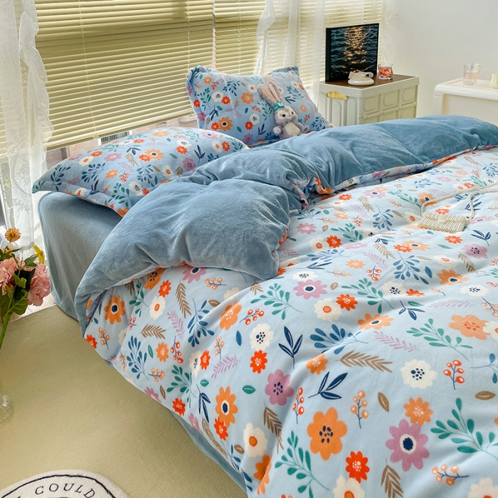 91家纺网 家纺一手货源 找家纺 慕尚2022新款田园花卉类牛奶绒四件套 花间集