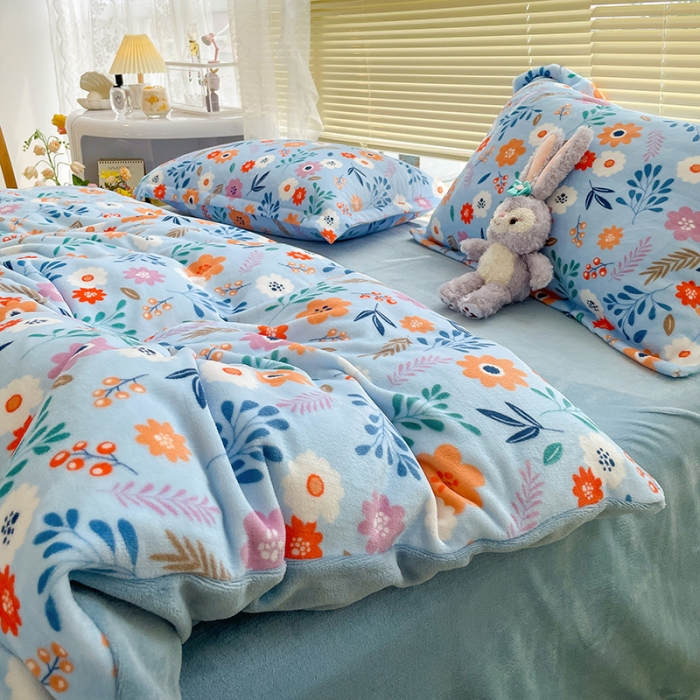 91家纺网 家纺一手货源 找家纺 慕尚2022新款田园花卉类牛奶绒四件套 花间集