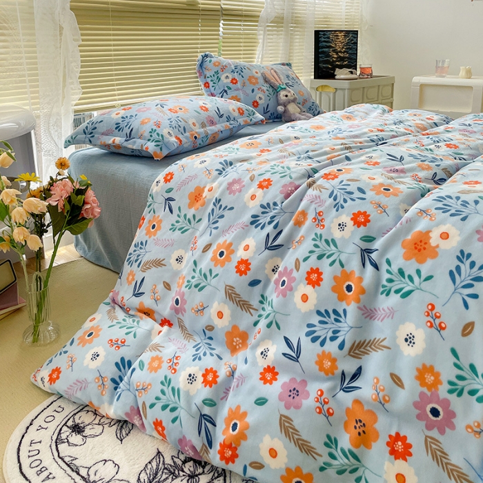 91家纺网 家纺一手货源 找家纺 慕尚2022新款田园花卉类牛奶绒四件套 花间集