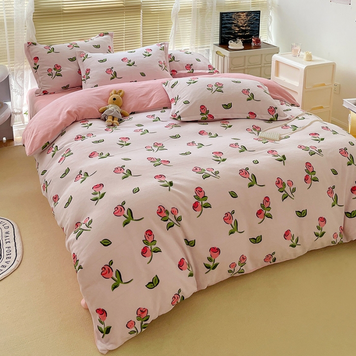 91家纺网 家纺一手货源 找家纺 慕尚2022新款田园花卉类牛奶绒四件套 花摇