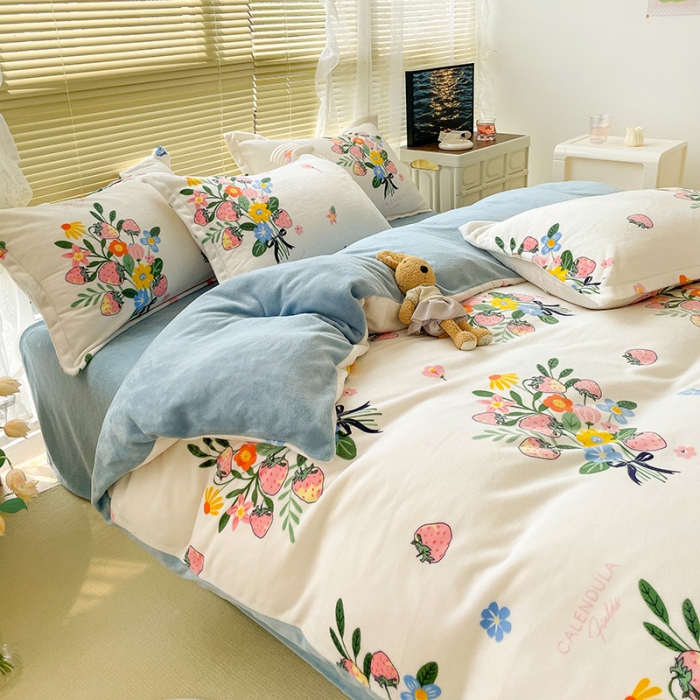91家纺网 家纺一手货源 找家纺 慕尚2022新款田园花卉类牛奶绒四件套 朵朵凝香