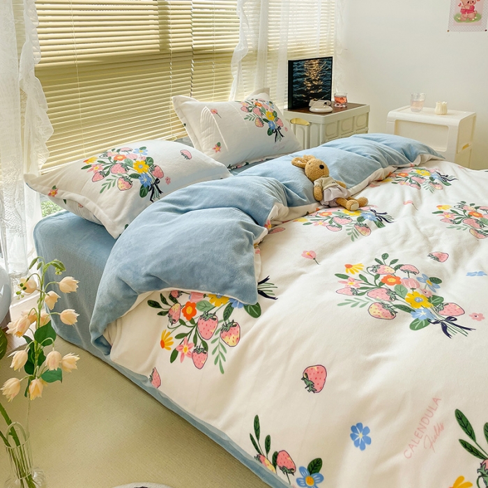 91家纺网 家纺一手货源 找家纺 慕尚2022新款田园花卉类牛奶绒四件套 朵朵凝香