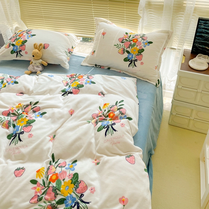 91家纺网 家纺一手货源 找家纺 慕尚2022新款田园花卉类牛奶绒四件套 朵朵凝香