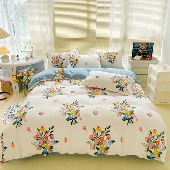 91家纺网 家纺一手货源 找家纺 慕尚2022新款田园花卉类牛奶绒四件套 朵朵凝香