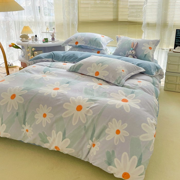 91家纺网 家纺一手货源 找家纺 慕尚2022新款田园花卉类牛奶绒四件套 畅游花海