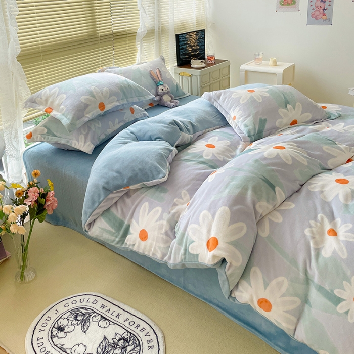 91家纺网 家纺一手货源 找家纺 慕尚2022新款田园花卉类牛奶绒四件套 畅游花海